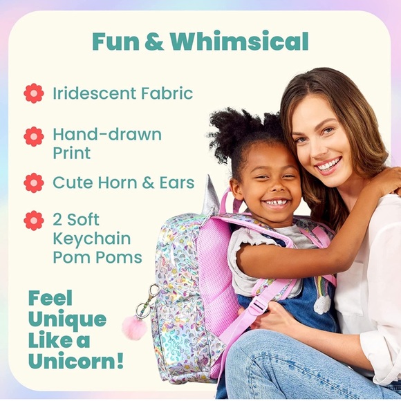 Ombu Girls Unicorn Backpack. Fun and whimsical iridescent fabric. - Picture 8 of 11